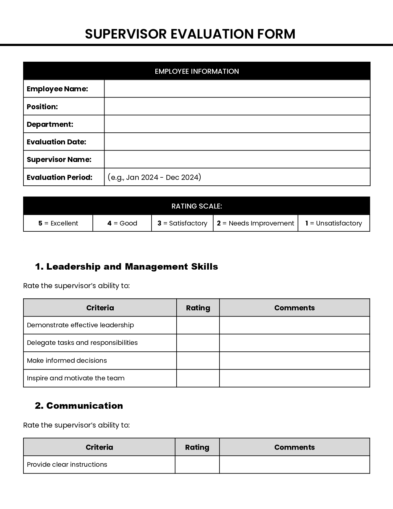 Supervisor Evaluation Form